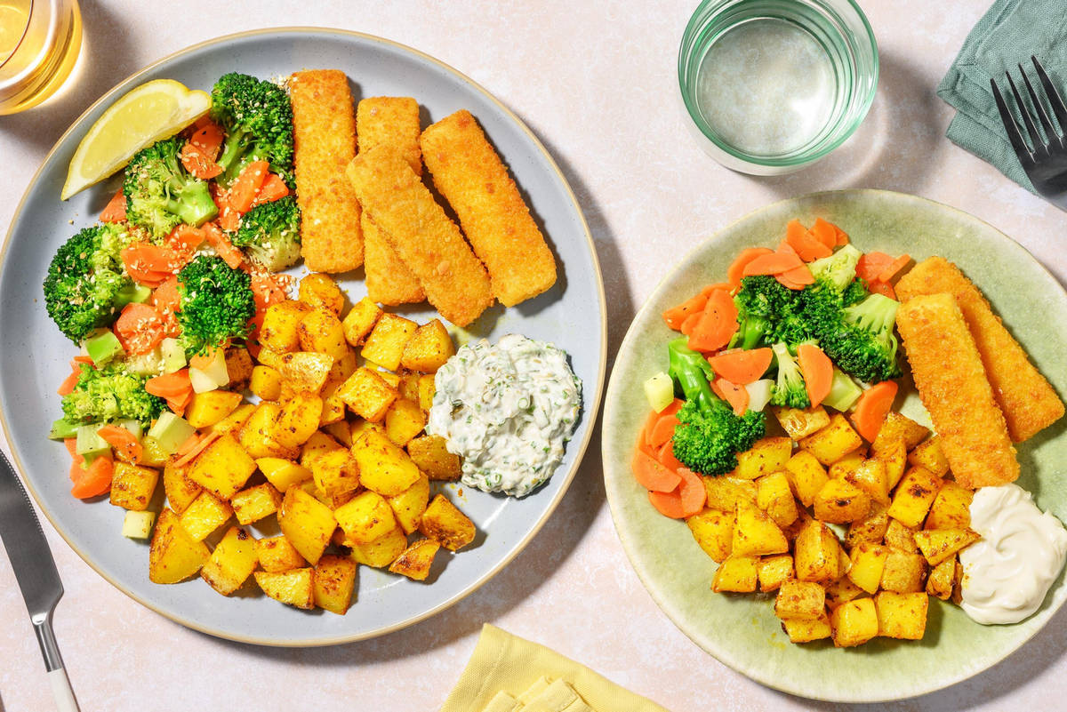 Plant-Based 'Fish' Fingers with Potatoes & Vegetables