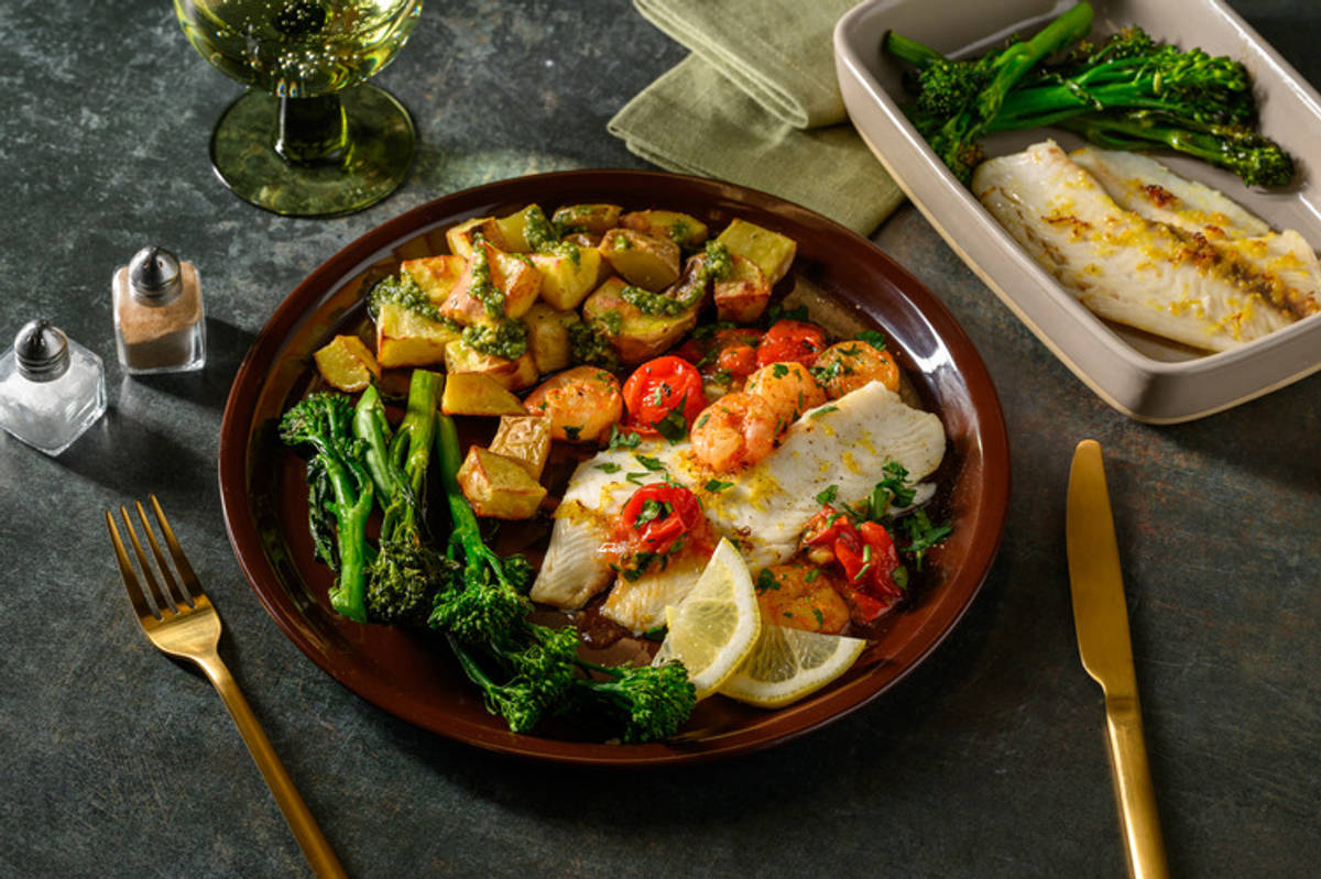 Zesty Hake in Prawn and Tomato Butter Sauce