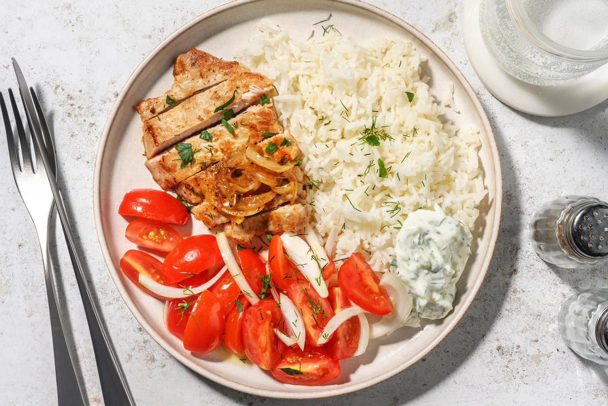 Souflaki-Teller mit Schweinelachssteak