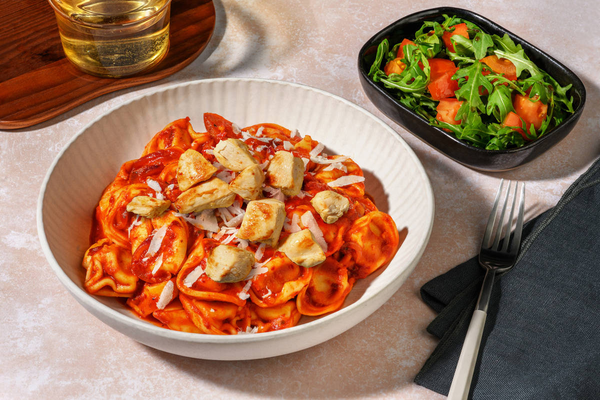 Ham Tortelloni in Spicy Chicken and Pomodoro Sauce 