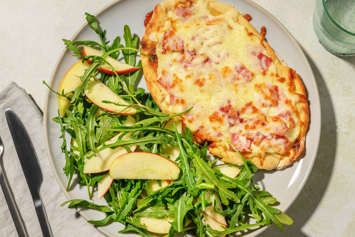 Croque Monsieur Inspired Ham and Cheese Naanizza