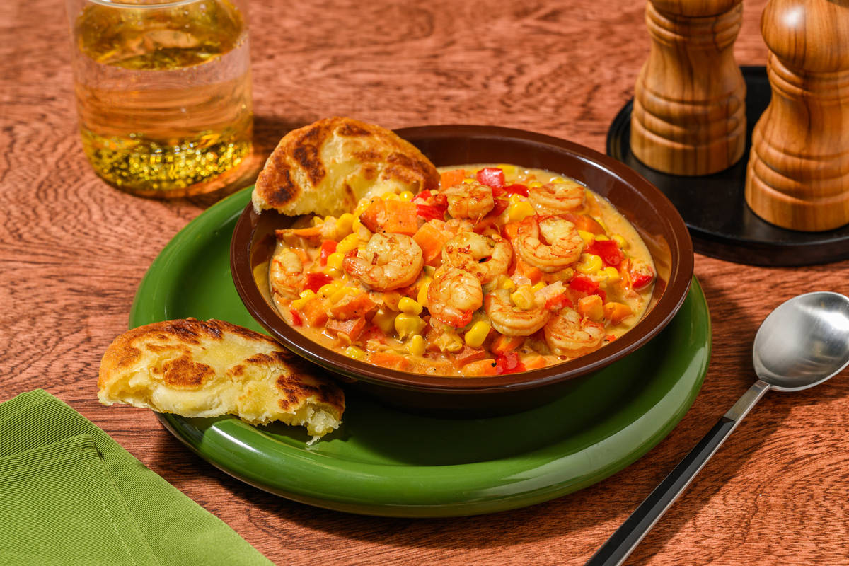 Jamaican Inspired Coconut, Prawn and Corn Soup