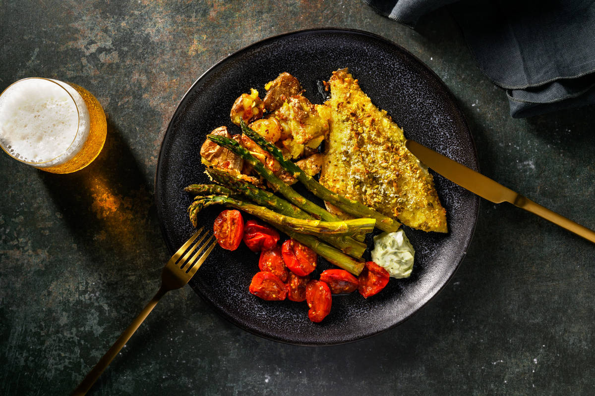 Pistachio Crusted Sea Bream and Parmesan Smashed Potatoes