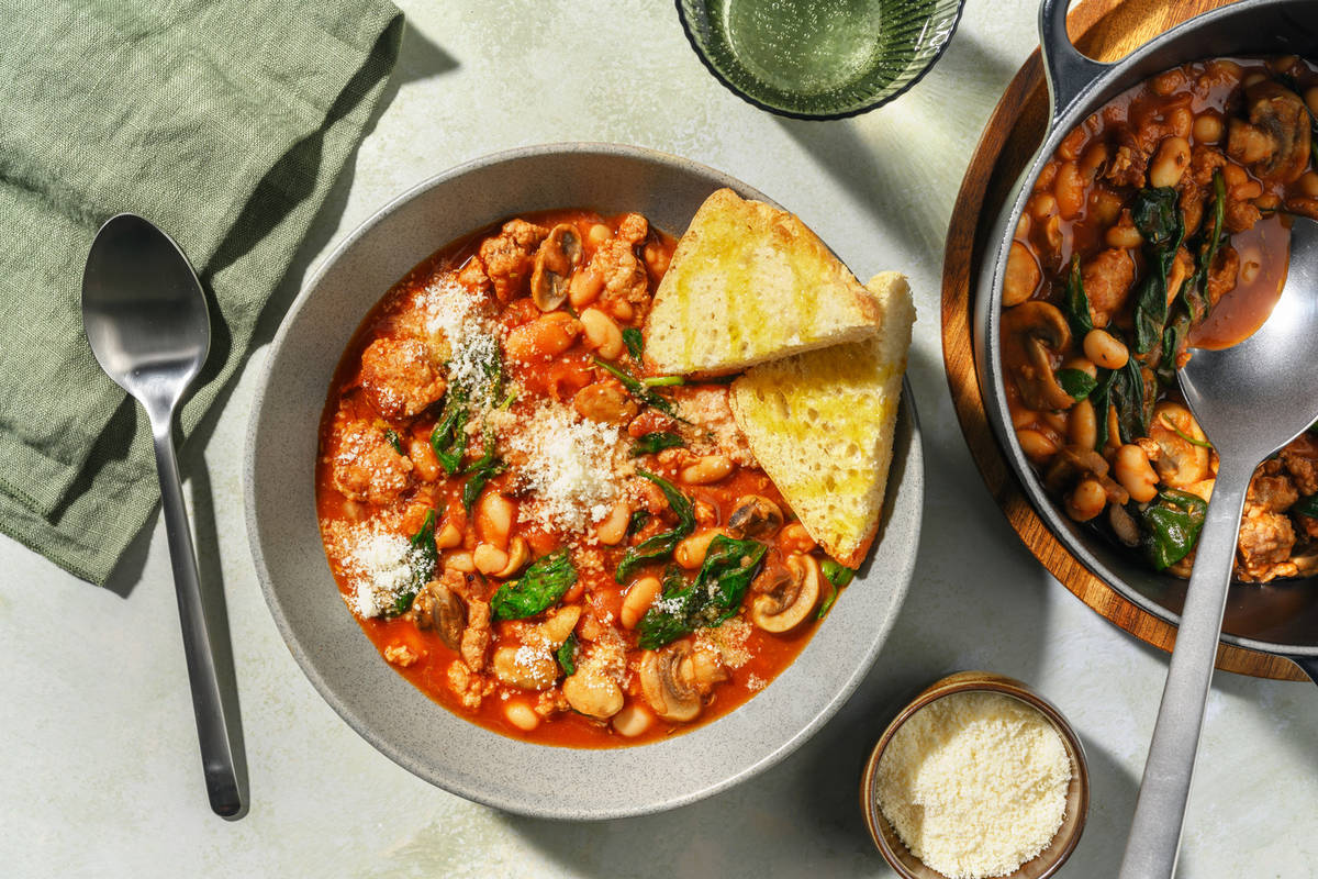 One Pot Sausage, Butter Bean and Mushroom Cassoulet