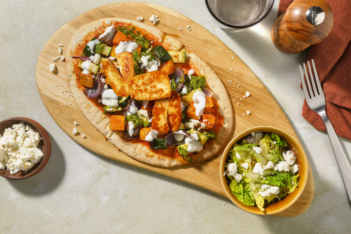 Roasted Mediterranean Style Veg and Halloumi Loaded Naan