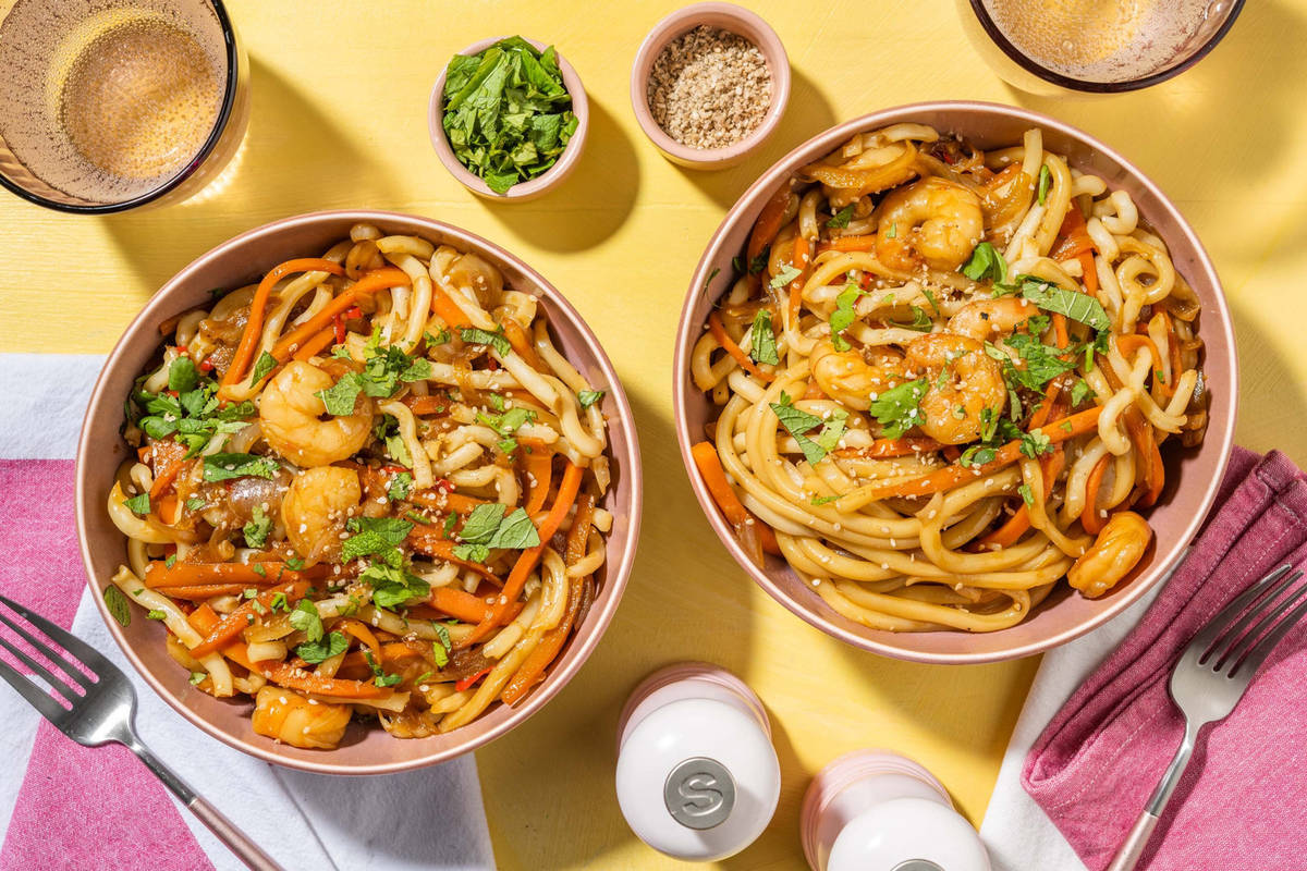 Verse Udon noedels met garnalen