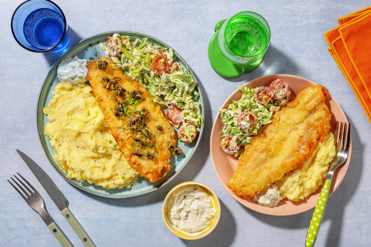 Backfisch für alle! Dazu Kartoffelstampf & Salat