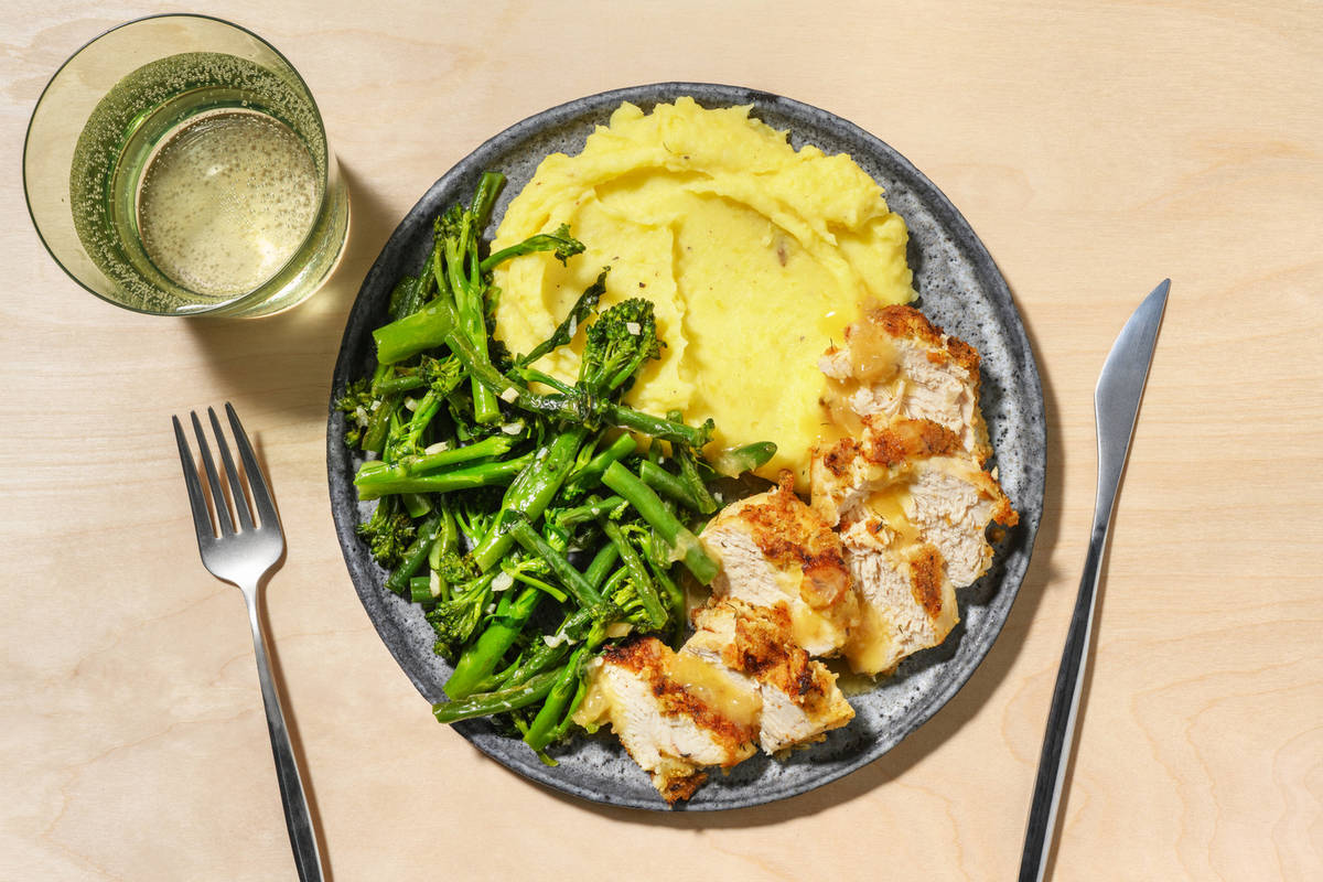 Herby Breaded Chicken Breast and Garlic Butter Sauce