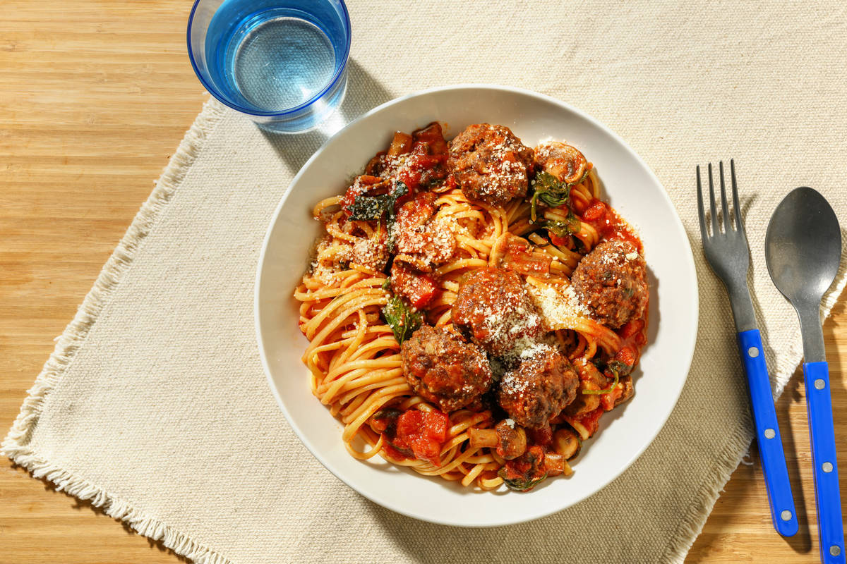 Herby Beef Meatballs Linguine