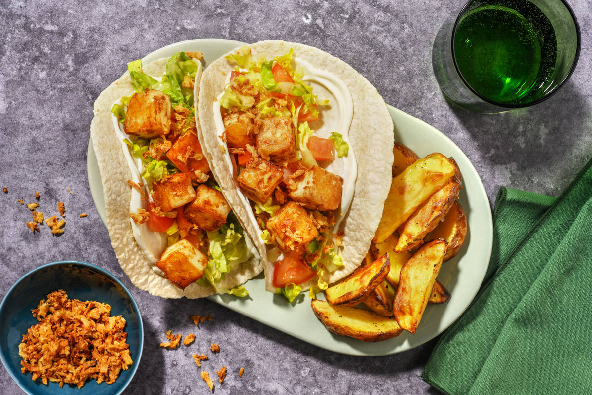 Tamarind Glazed Halloumi Tacos and Wedges