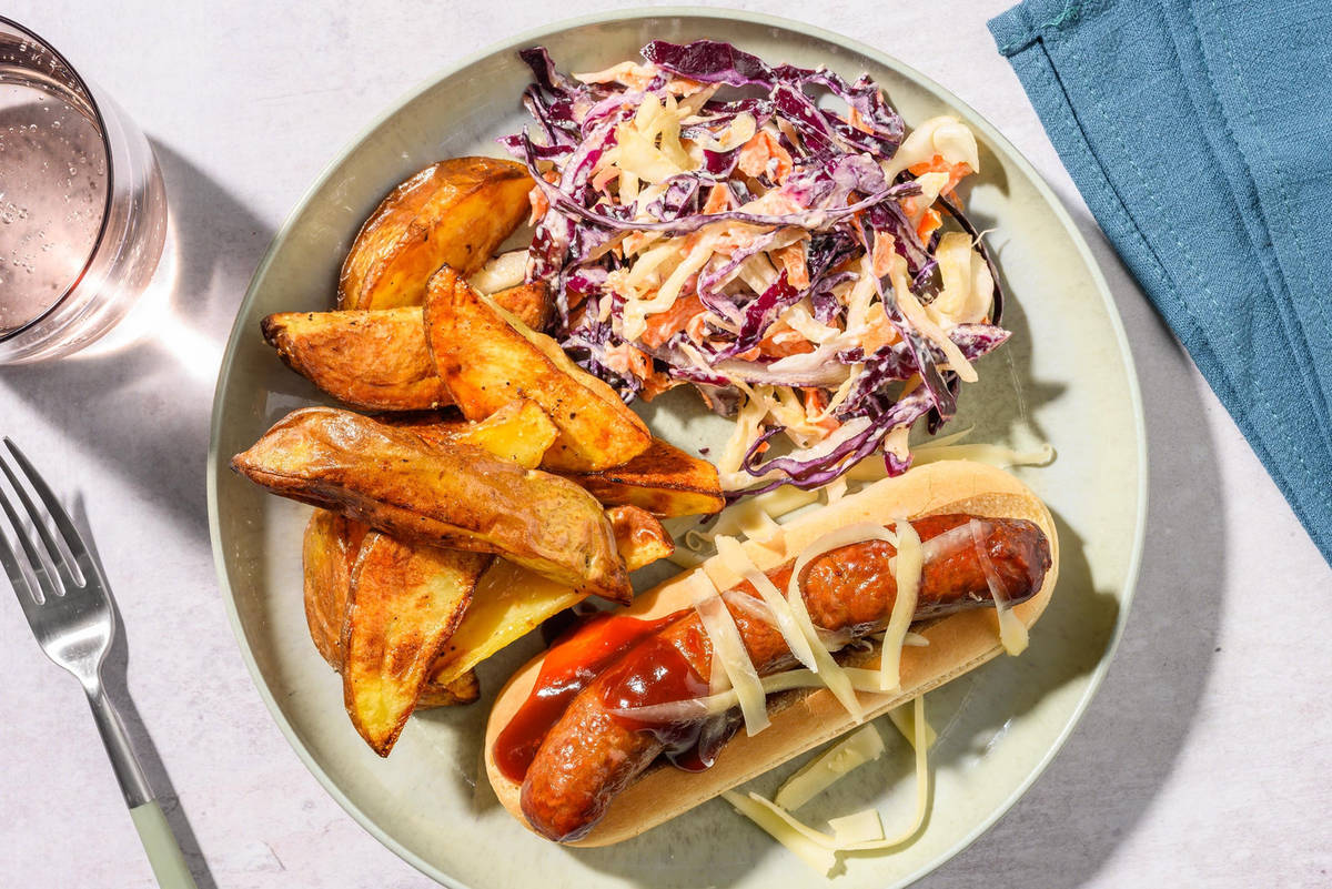 BBQ Glazed Hot Dogs and Wedges