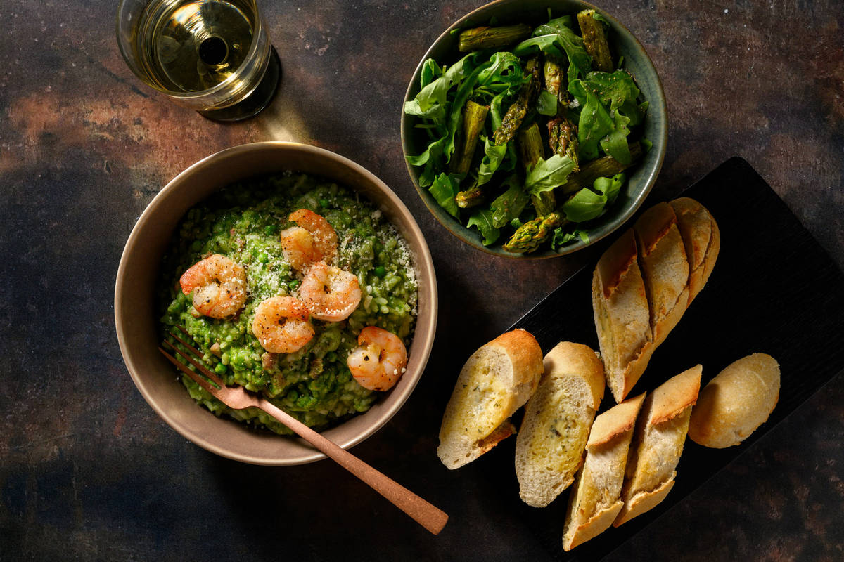 Venetian Inspired King Prawn, Bacon and Pea Risotto