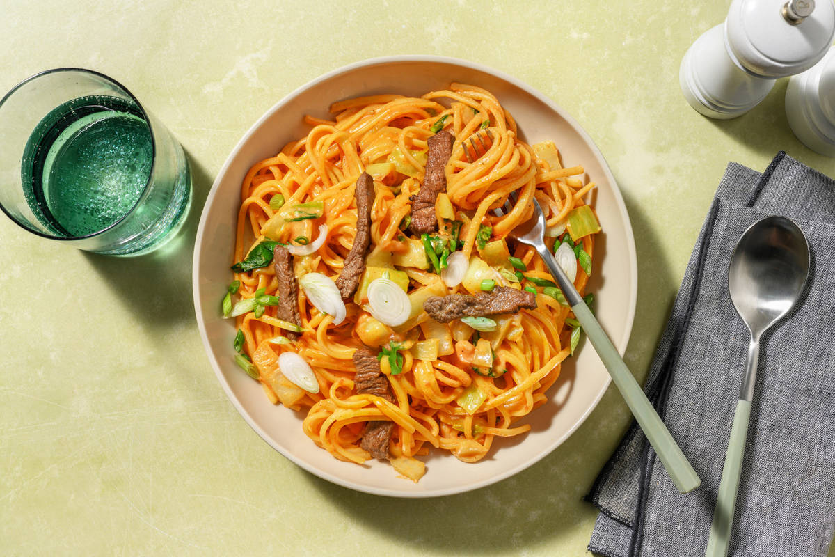 Gochujang Carbonara mit Weiderindsteak