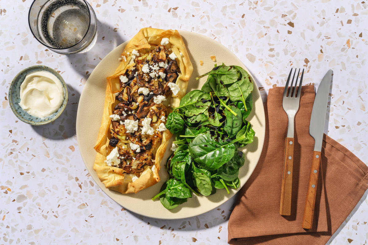 Cheesy Mushroom, Leek and Pesto Potato Filo Galette