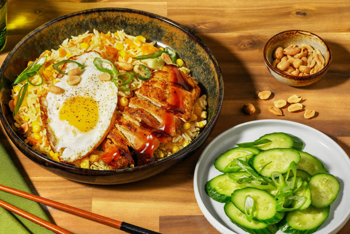 Kantonesischer Konfetti-Reis mit Teriyaki-Hähnchenbrust