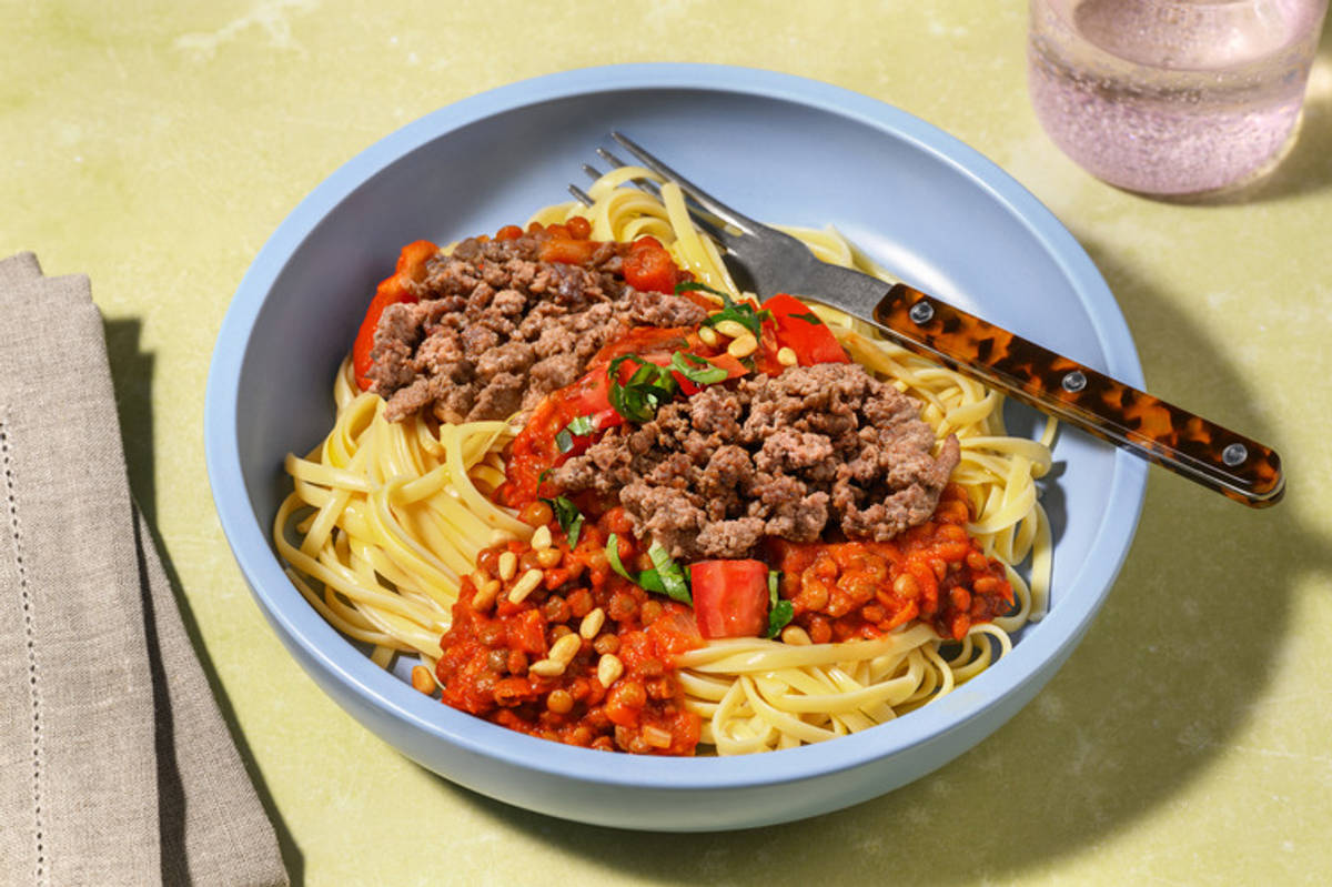 Linguine mit Linsen-Bolognese & extra Hack vom Weiderind