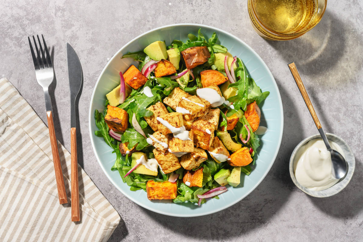 Spiced Tofu, Sweet Potato and Avocado Salad