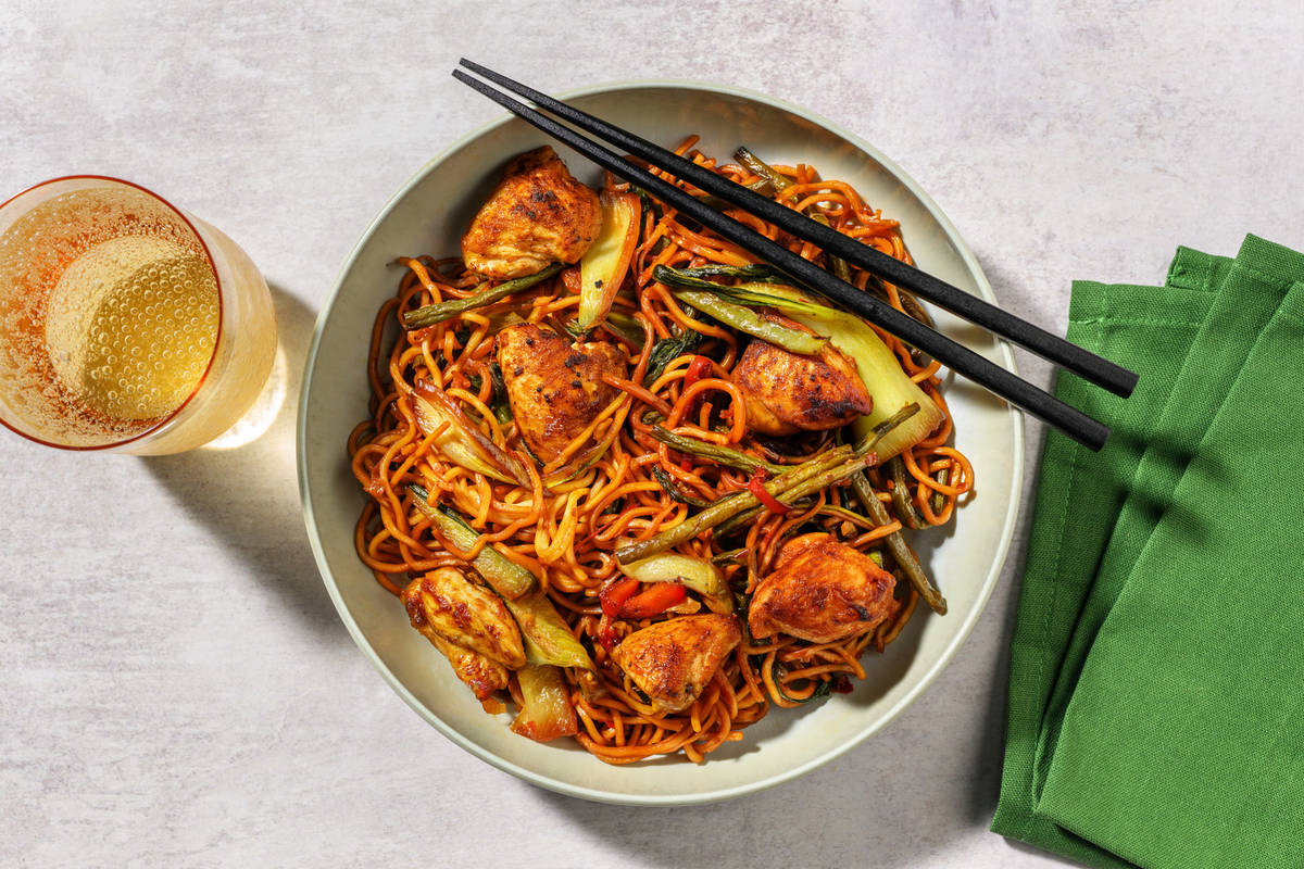 Singaporean Style Crispy Chicken and Black Pepper Noodles