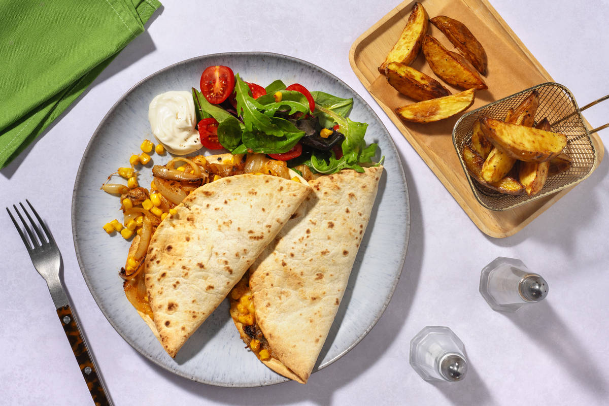 Mexican Style Caramelised Onion and Chorizo Quesadillas