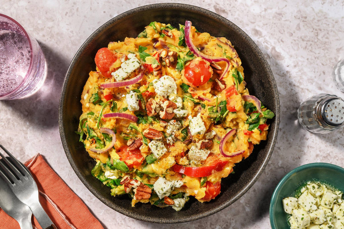 Zoete-aardappelstamppot met witte kaas