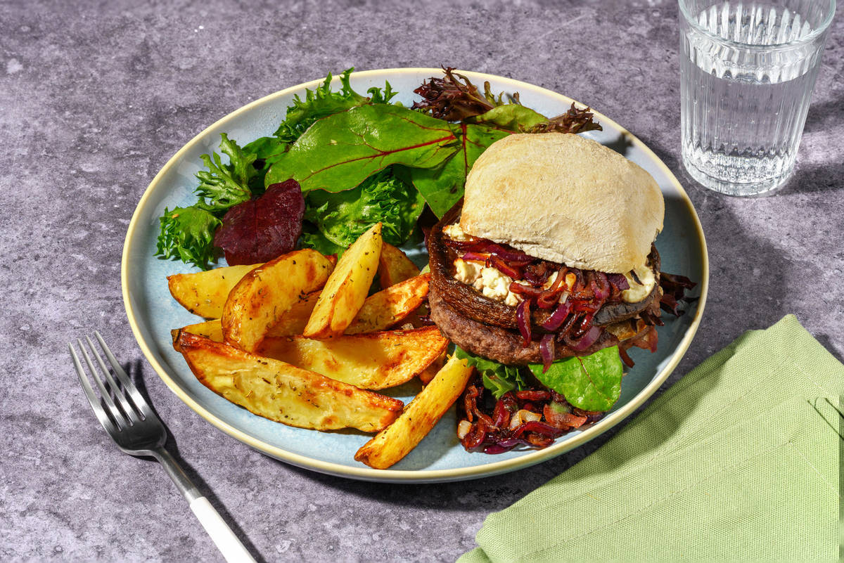 Portobello, Goat's Cheese & Veggie Patty Burger
