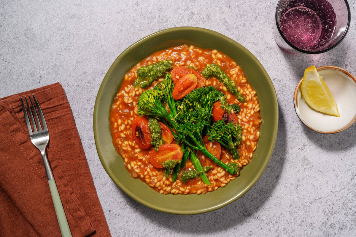 Oven-Baked Veggie 'Nduja Risotto & Roasted Tomatoes