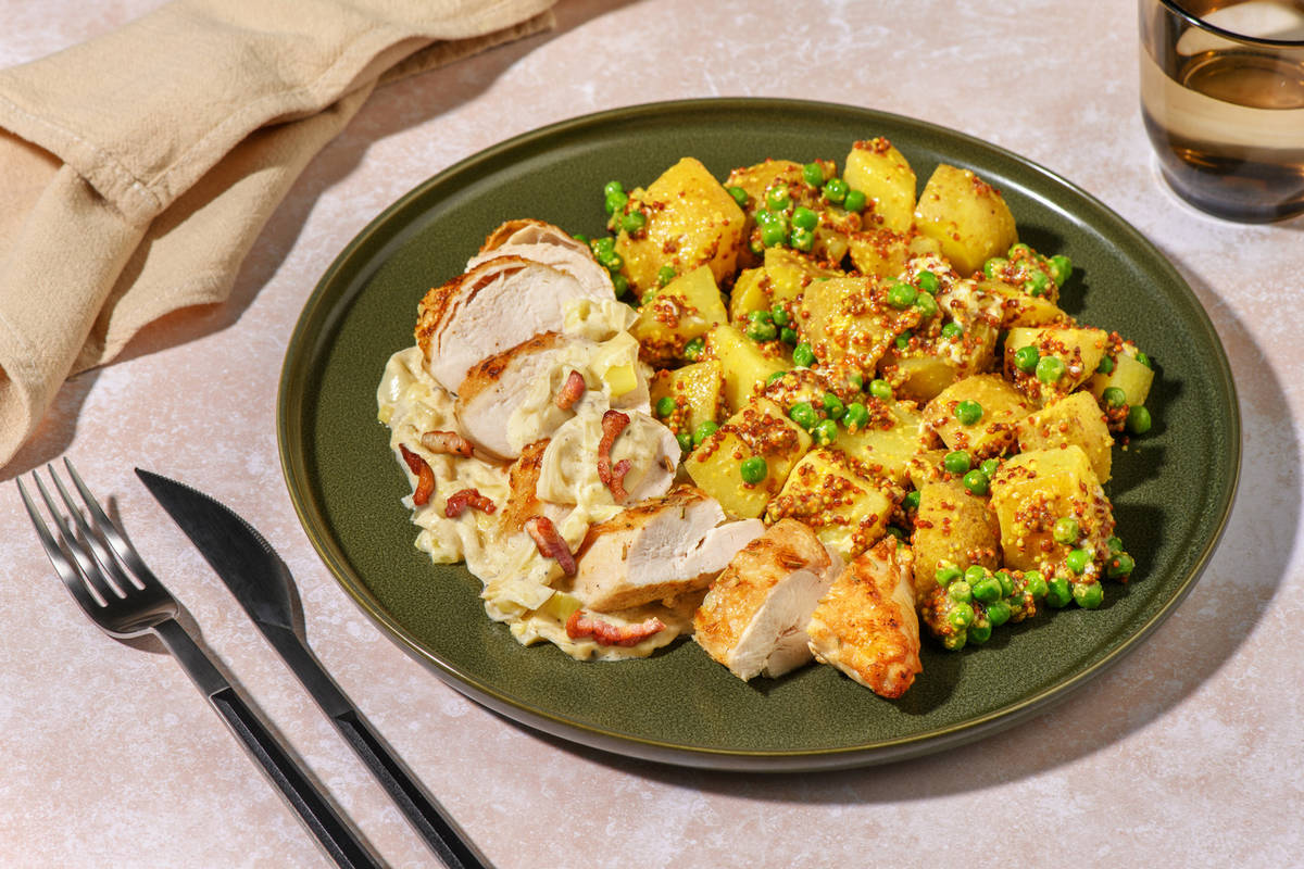 Midweek Rosemary Roasted Chicken in Bacon and Leek Sauce