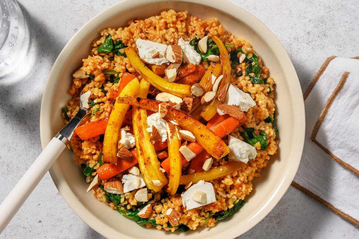 Bulgur met geroosterde wortels en feta