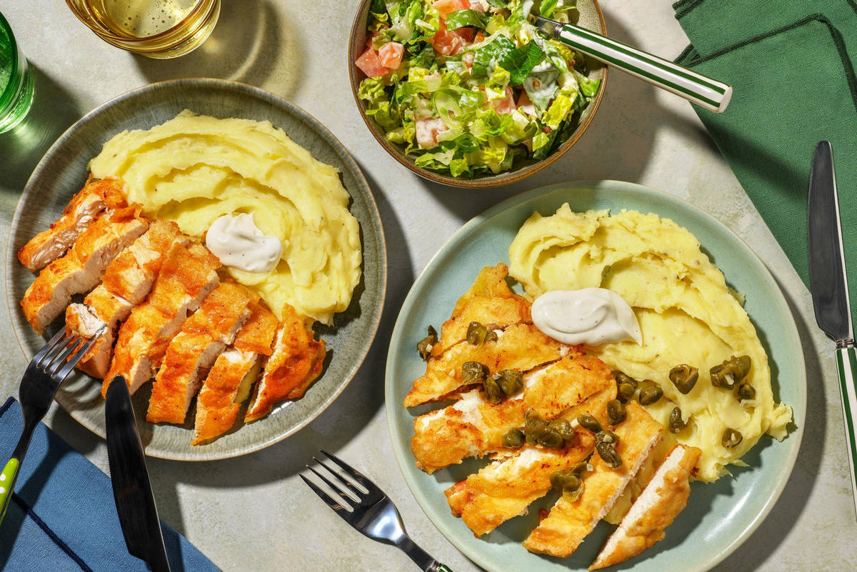 Bio-Backhähnchen für alle! Dazu Kartoffelstampf & Salat