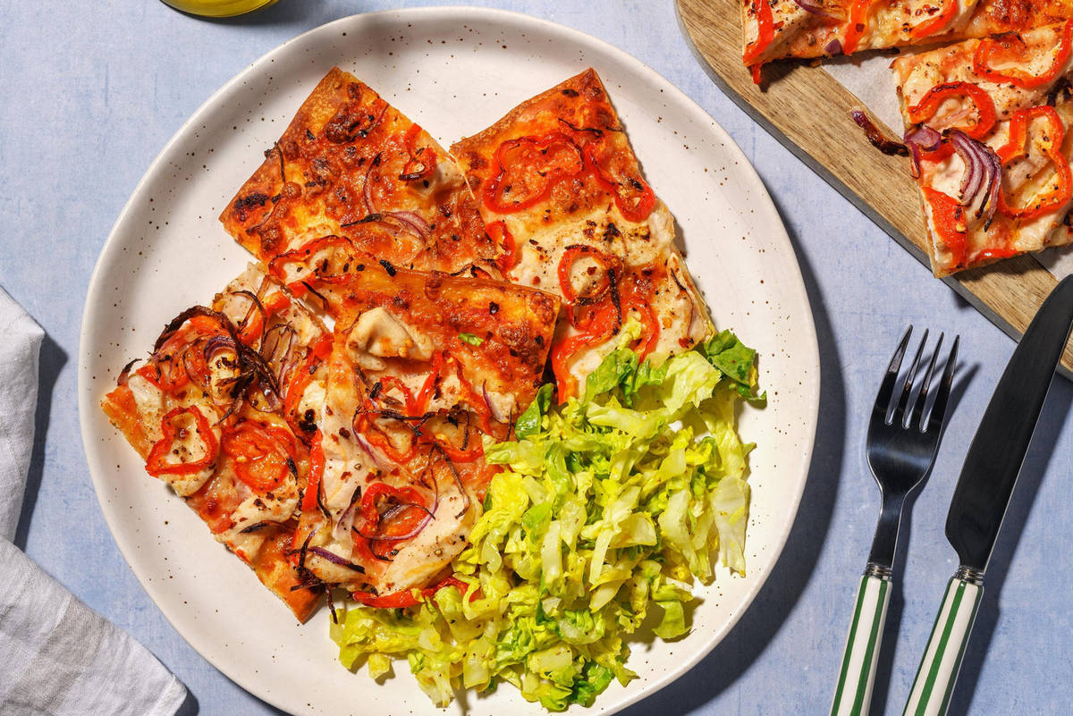 Flammkuchen Diavolo! mit Hähnchen und Paprika