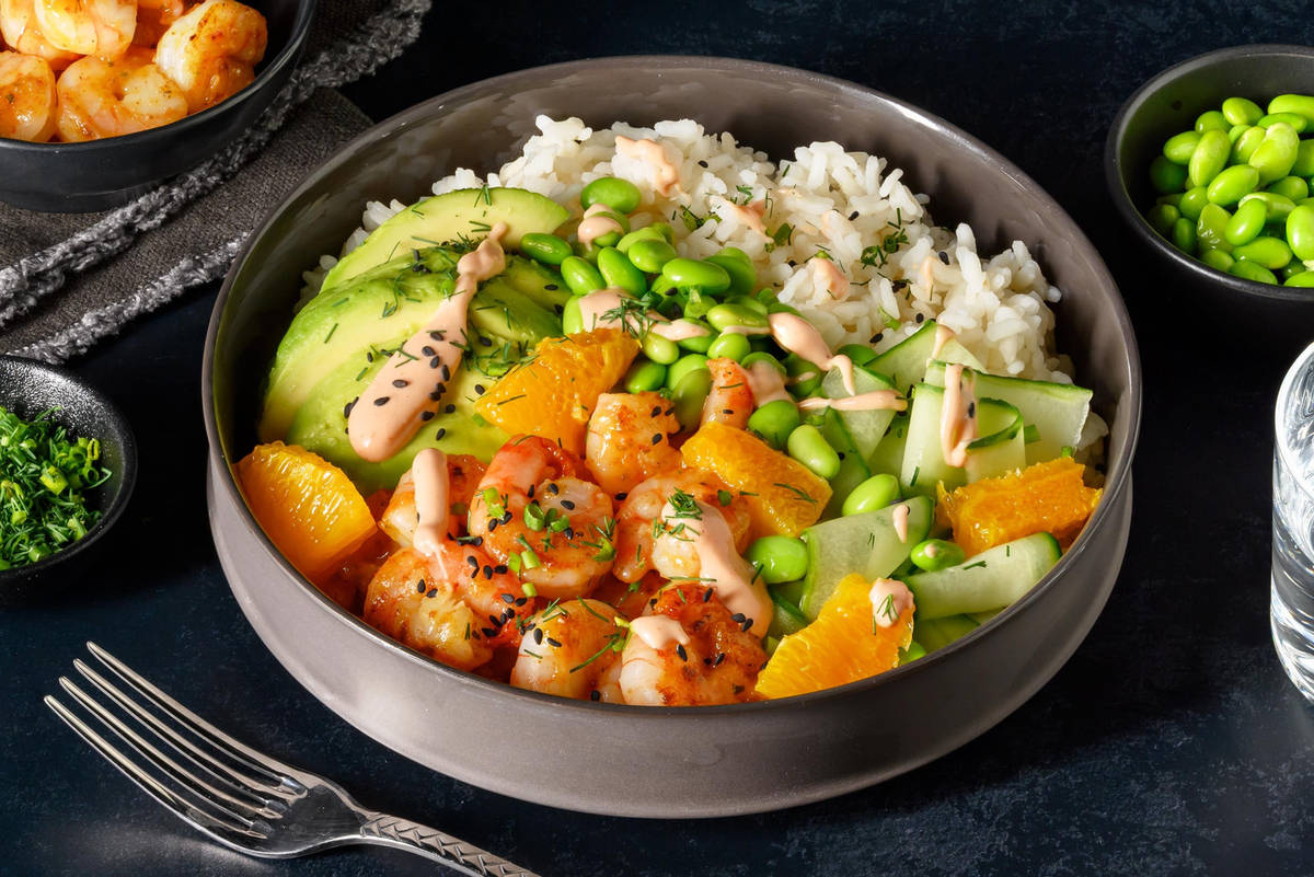 Poké bowl fusion aux crevettes