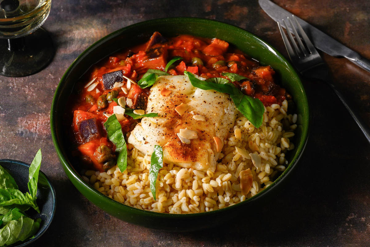 Stoofpotje à la caponata met kabeljauw en aubergine