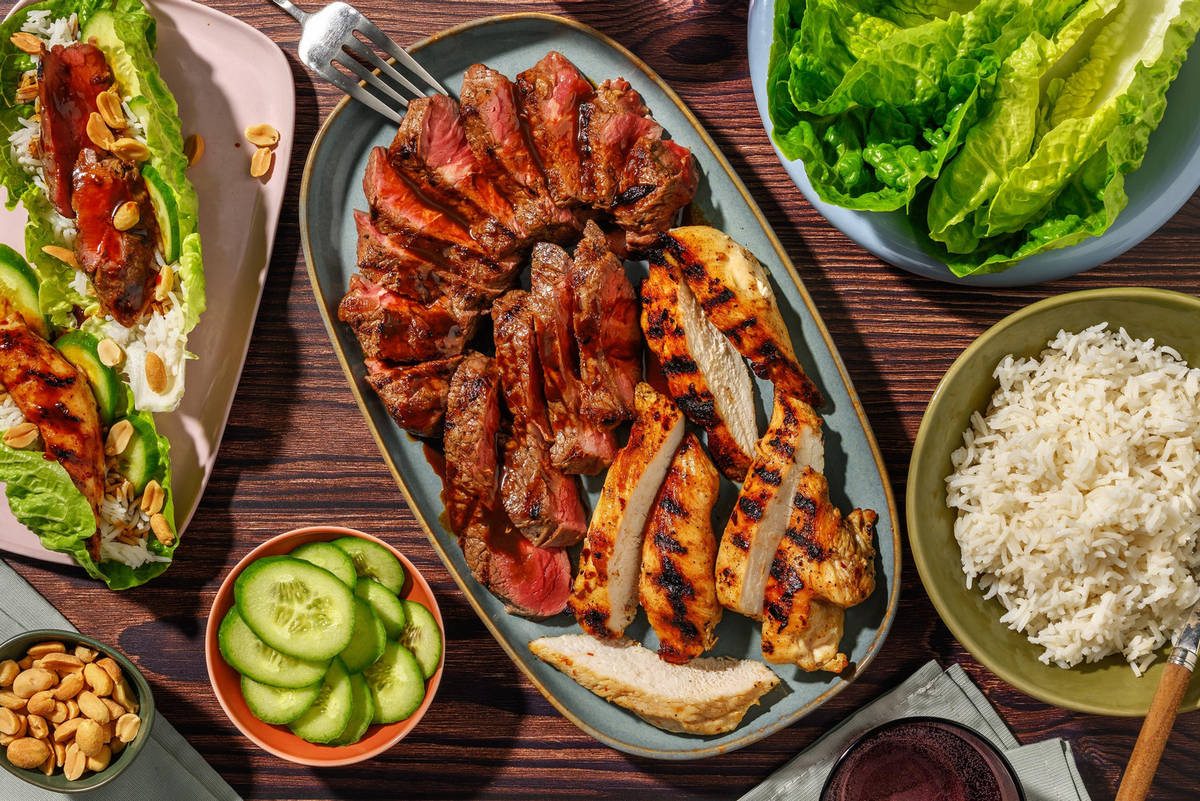 Bulgogi-inspireret grillet kylling og steak