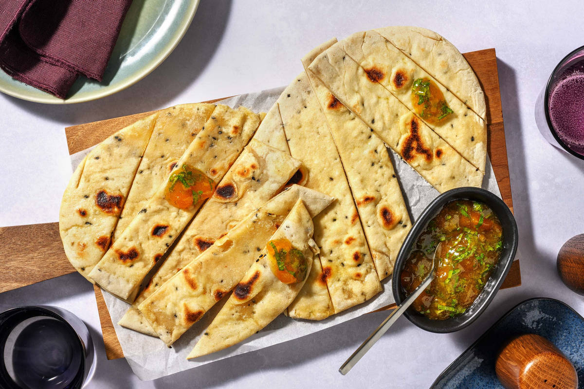 Indian Naan bread with fresh mint chutney