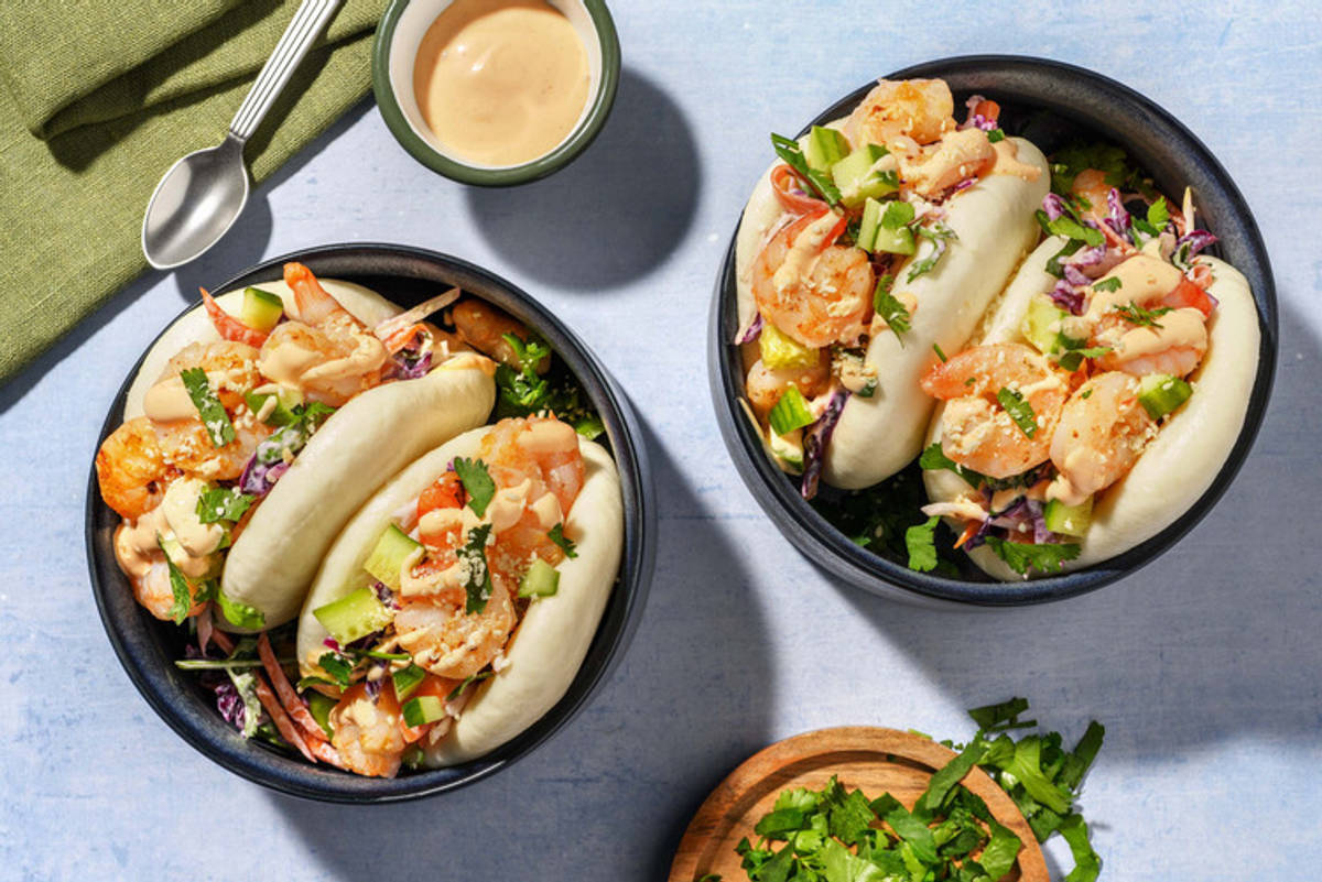 Bao buns met garnalen en koolsla