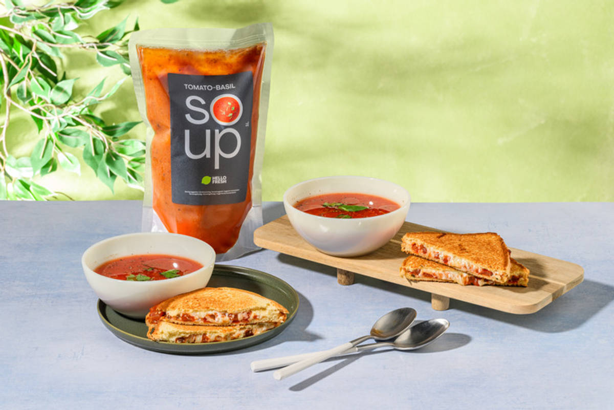 Tomato Meatball Soup and Double Cheese Toastie