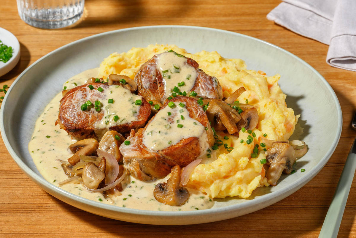 Stekt fläskytterfilé i gräslökssås