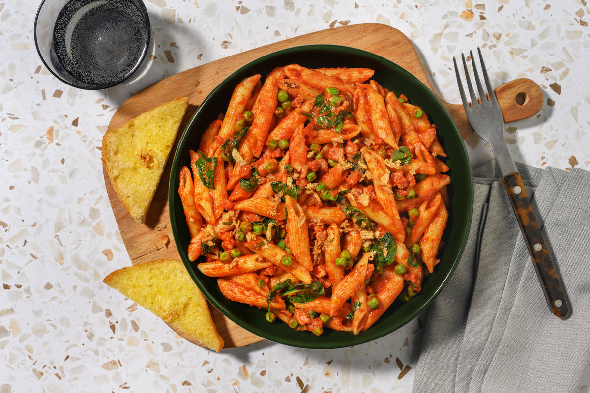 Smoky Bacon Penne and Garlic Ciabatta