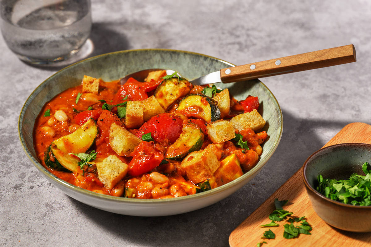 White Bean, Chicken & Roast Veggie Stew