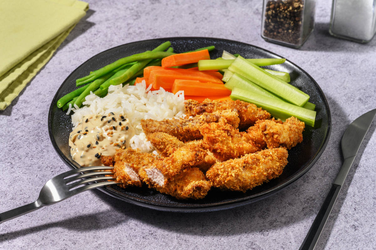 Crumbed Pork Dippers & Veggie Sticks