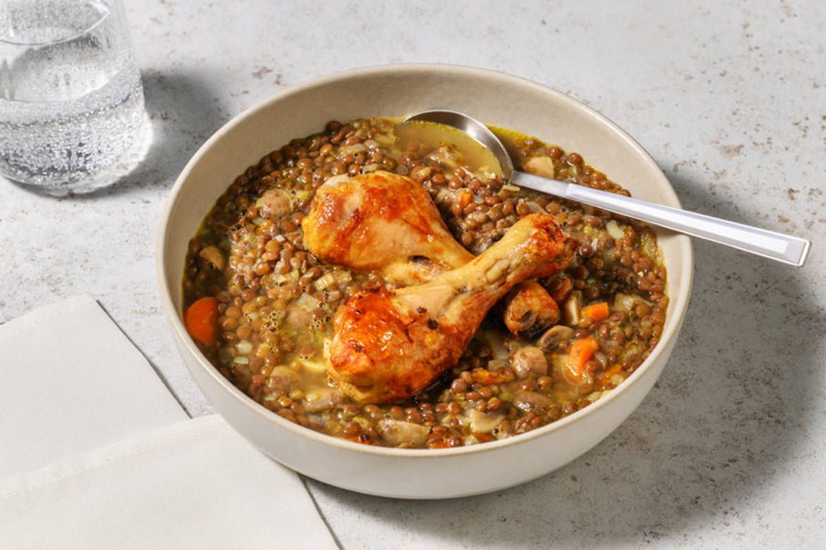 ¡Una olla! Guiso de jamoncitos de pollo con setas