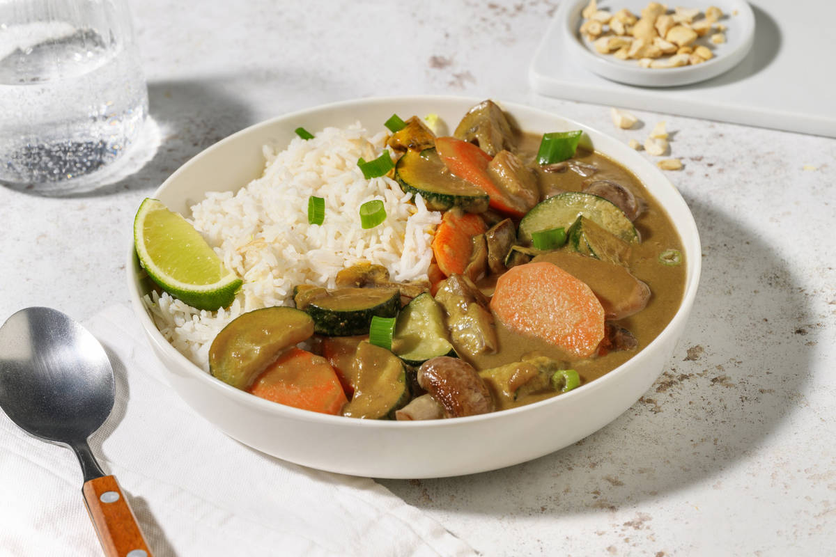 Curry suave de setas portobello y calabacín