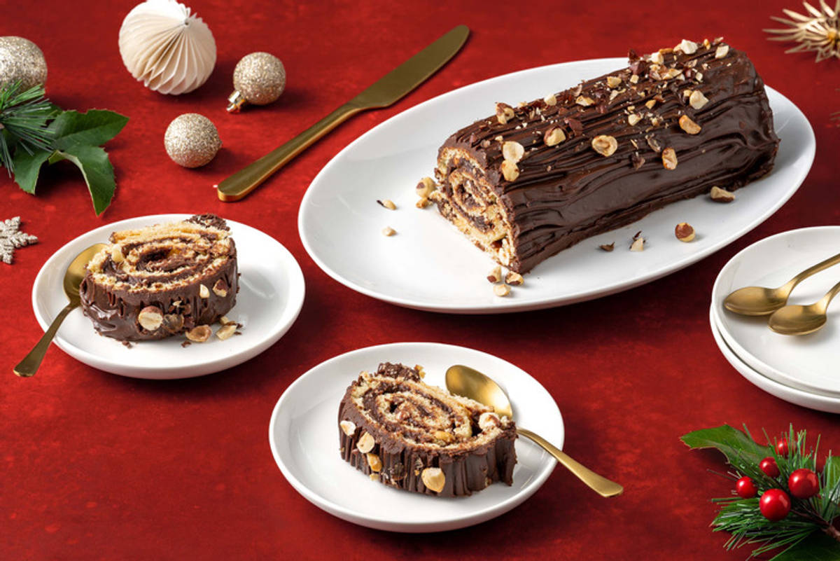 Kerstboomstam met chocolade en hazelnoot