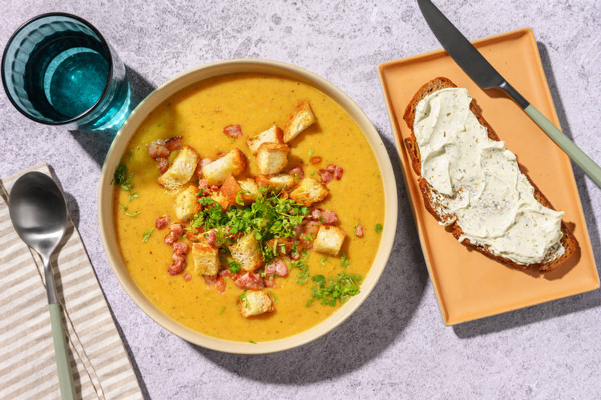 Velouté de céleri, lardons & cerfeuil