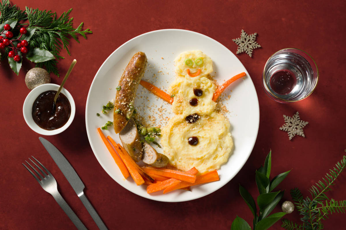 Kartoffel-Schneemann mit Rindersteak