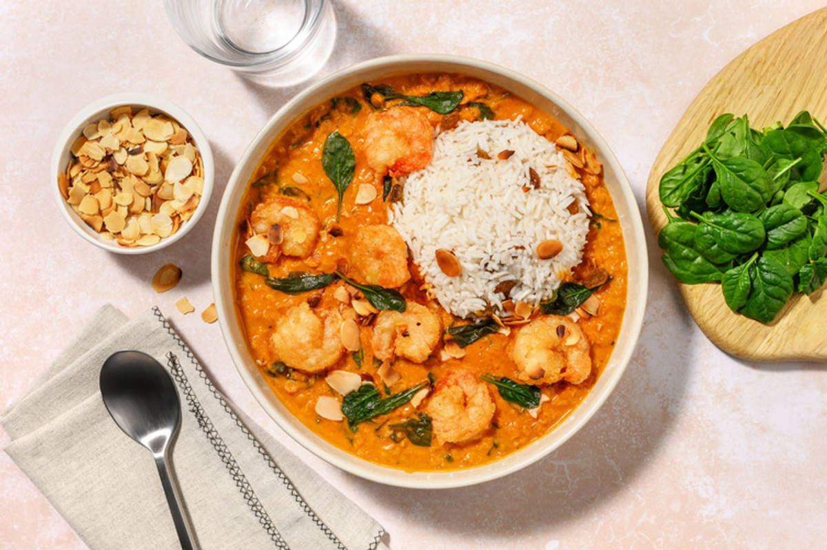 Crevettes poêlées, épinards & lentilles corail