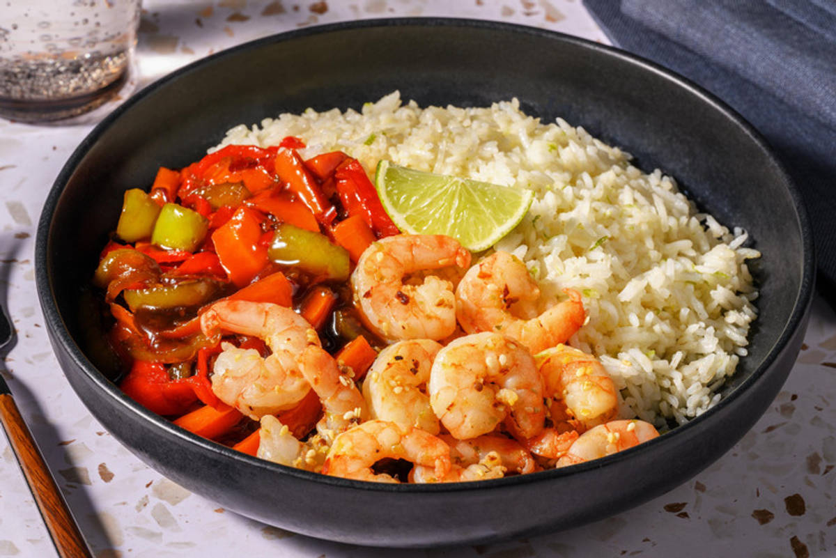 Riesencrevetten mit Sesam auf Teriyakigemüse