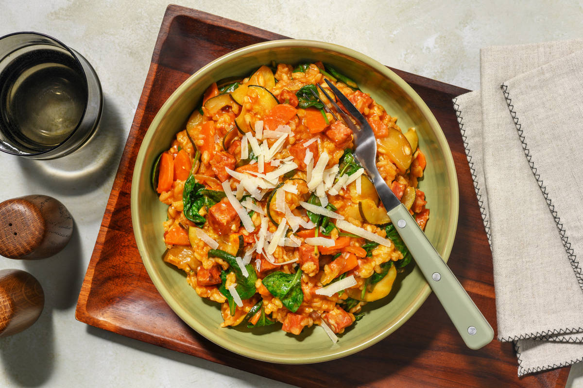 Oven-Baked Chorizo & Veggie Risotto