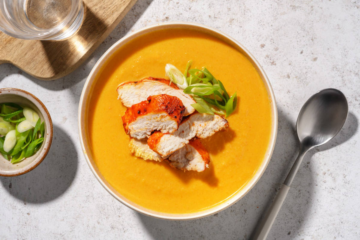 Süßkartoffel-Suppe mit Bio-Hähnchen aus dem Airfryer