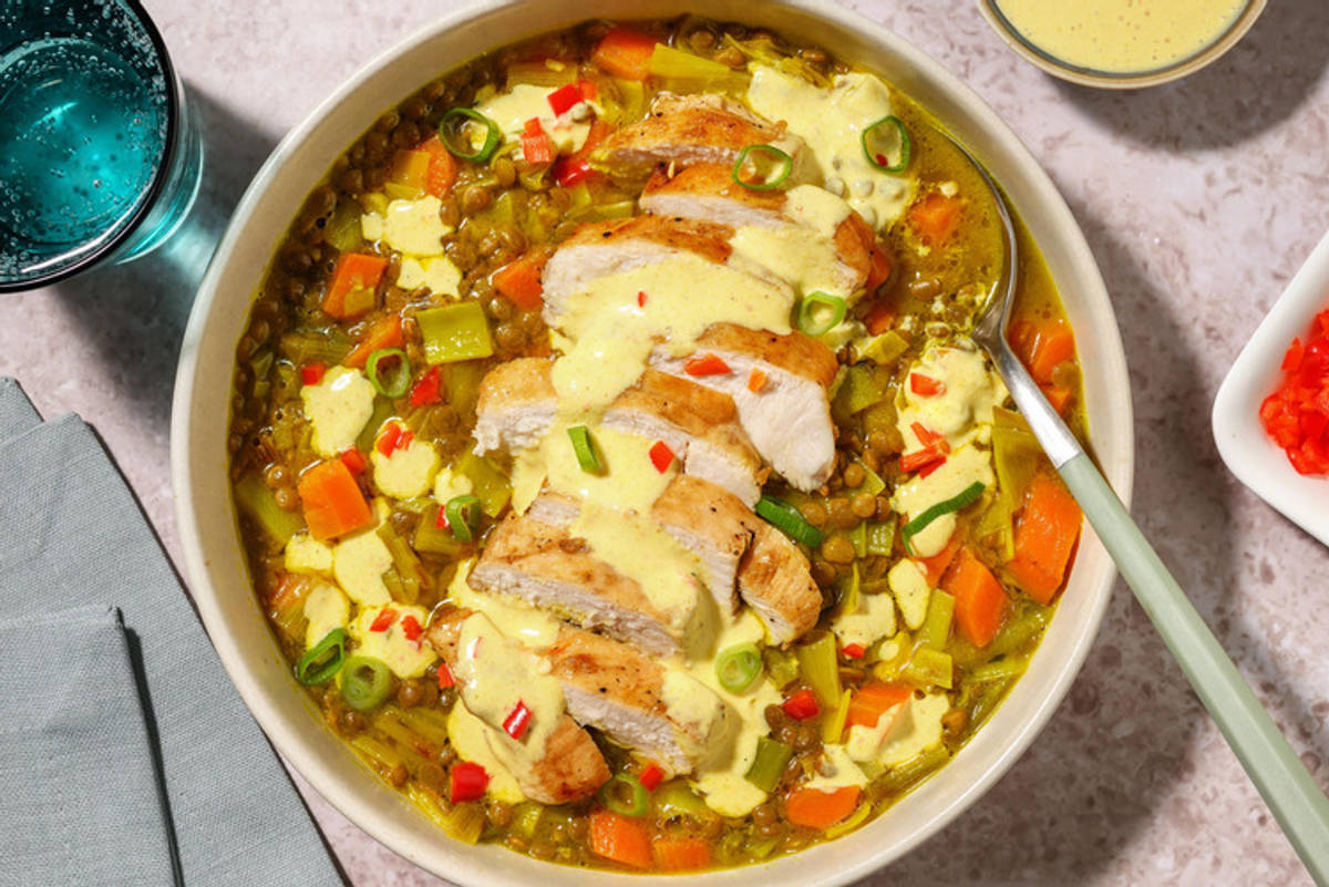 Bio-Hähnchenbrust auf Curry-Linsengemüse